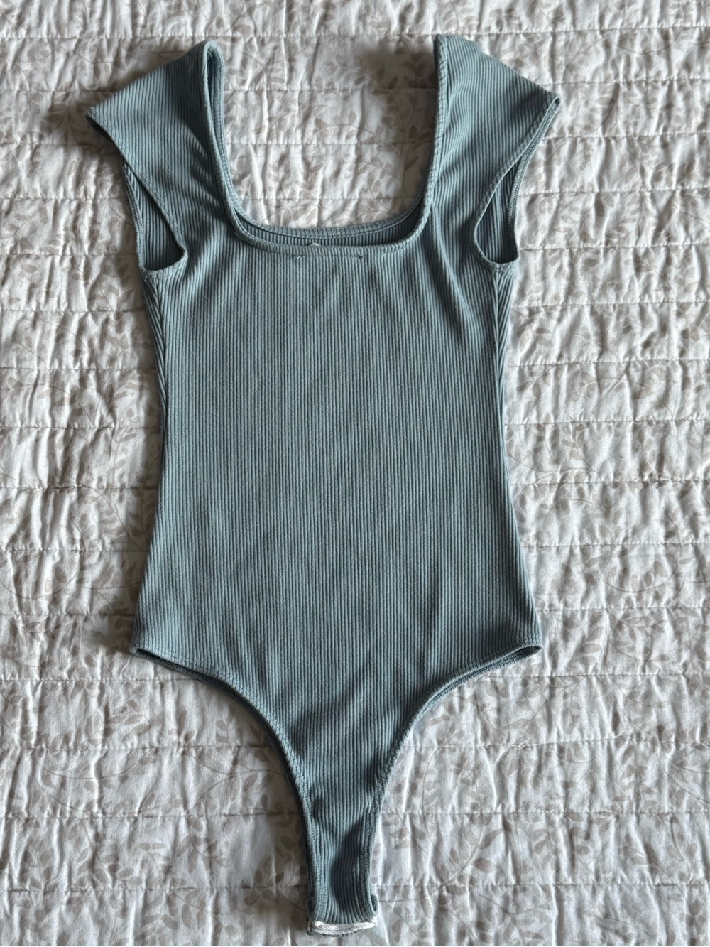 Altar'd State Ribbed Square-Neck Bodysuit in Light Blue